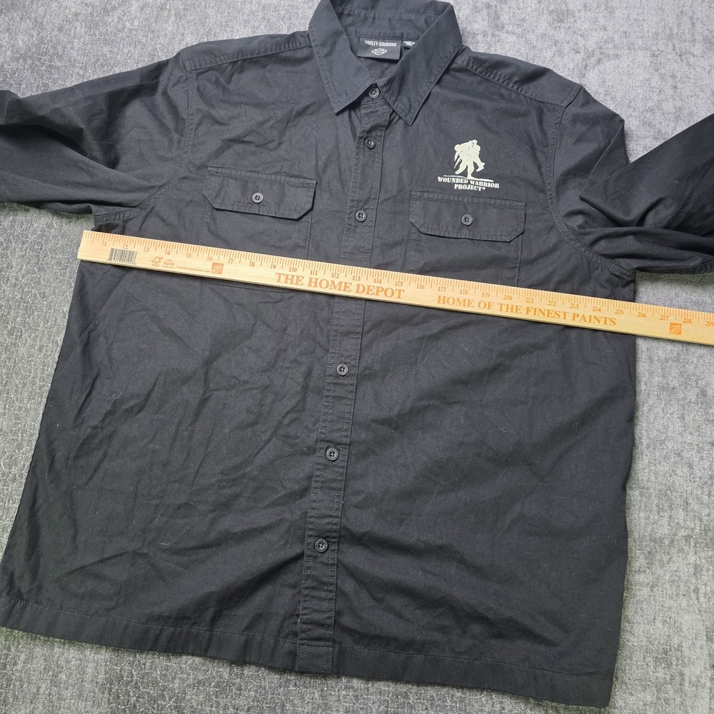 Harley Davidson Shirt Mens XL Black Button Down Wounded Warrior Project Logo - Picture 3 of 11